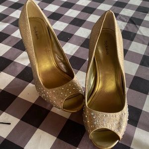 Gold sparkle peep toe heel (727)